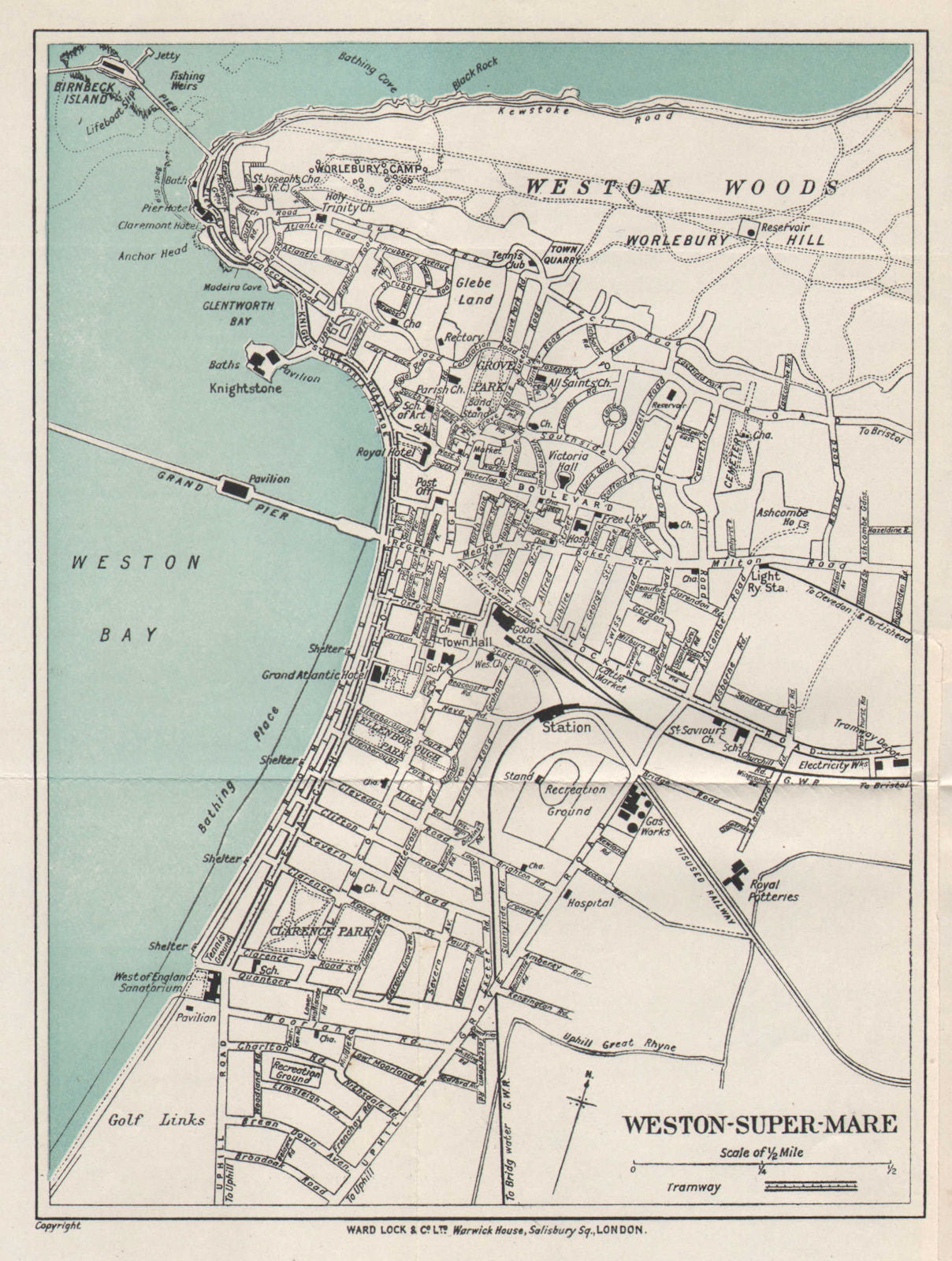 WESTON-SUPER-MARE vintage tourist town city plan. Somerset. WARD LOCK 1925 map
